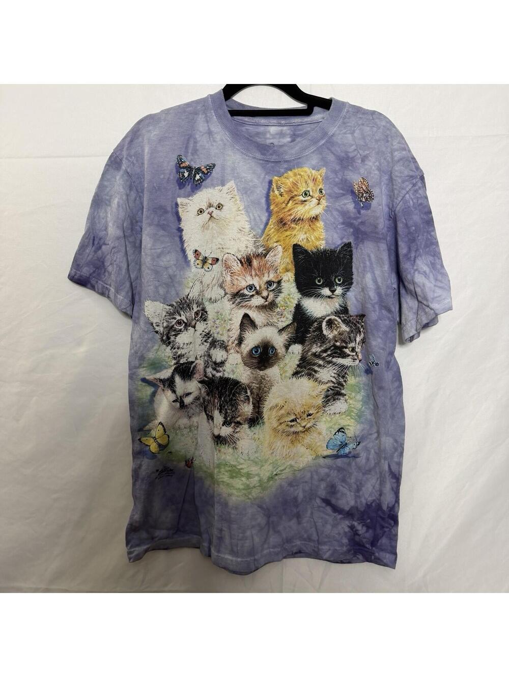The Mountain Kitten Butterfly Purple Acid Wash Tee Cottagecore Cat M
